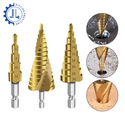 HSS Step Straight Spiral Drill Bit Titanium Coated 4-12mm 4-20mm 4-32mm For Wood Metal Hole Cutter Core Drill Bit Set