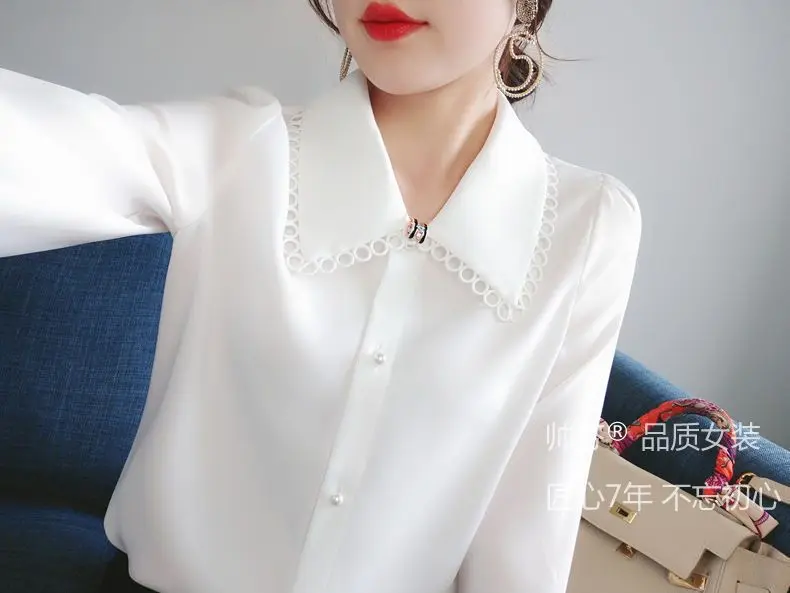 Spring New Style Chiffon Shirt Women\'s Fashion Age Reducing Fairy Style Top Western Style Small Shirt Long Sleeve OL Shirt