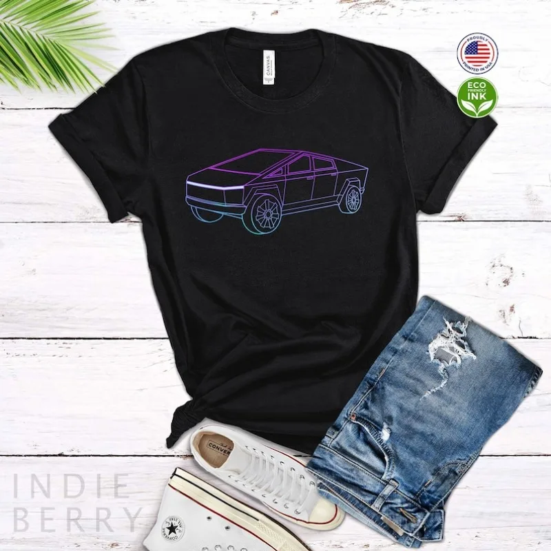 Cybertruck Shirt, Elon Musk, Colorful t-Teslas Line Art SpaceX, Pro EV shirt