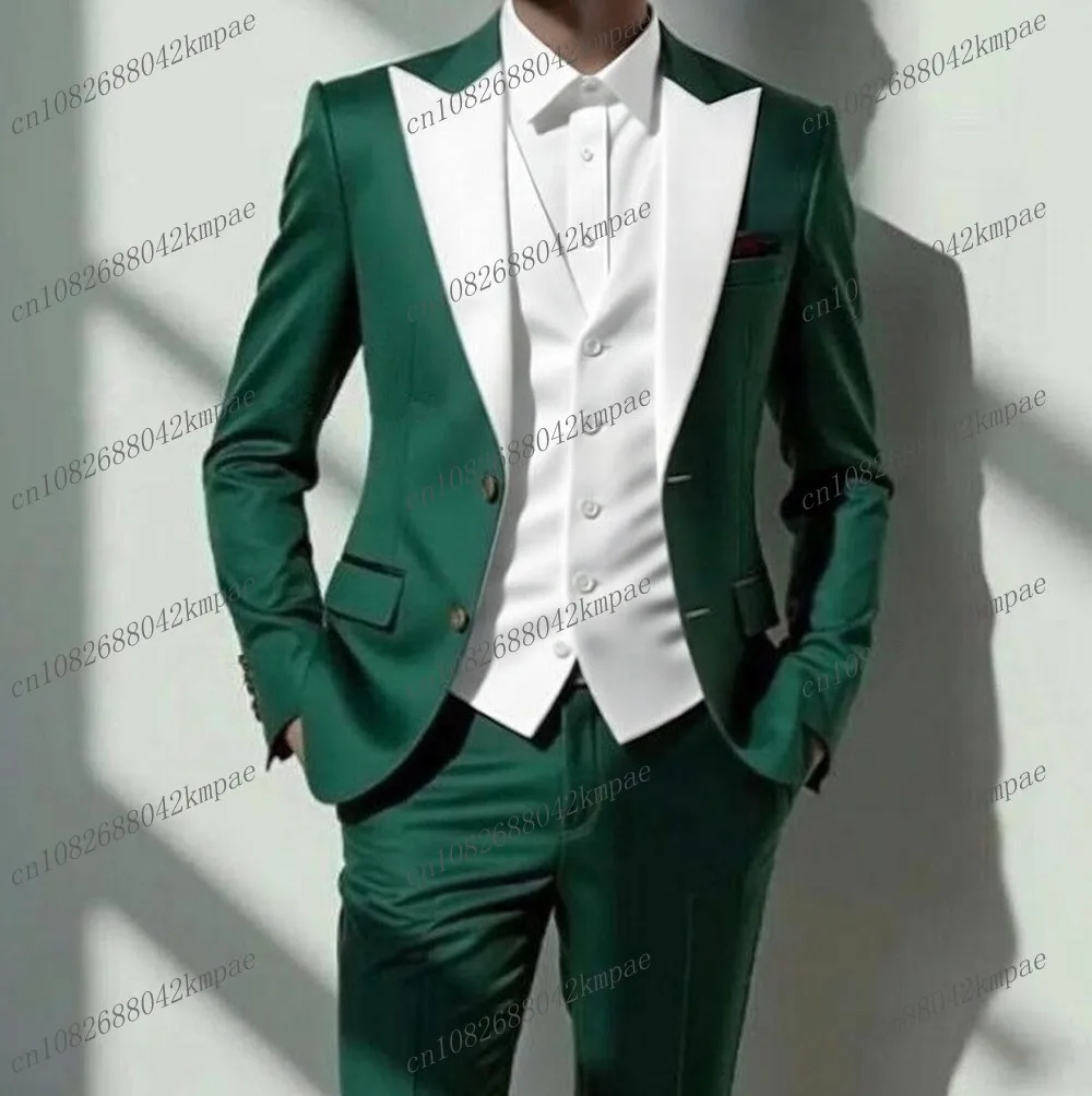 Nuovo abito da uomo formale verde e bianco sposo groomsman festa di nozze ballo di fine anno smoking maschile set da 3 pezzi blazer gilet pantaloni