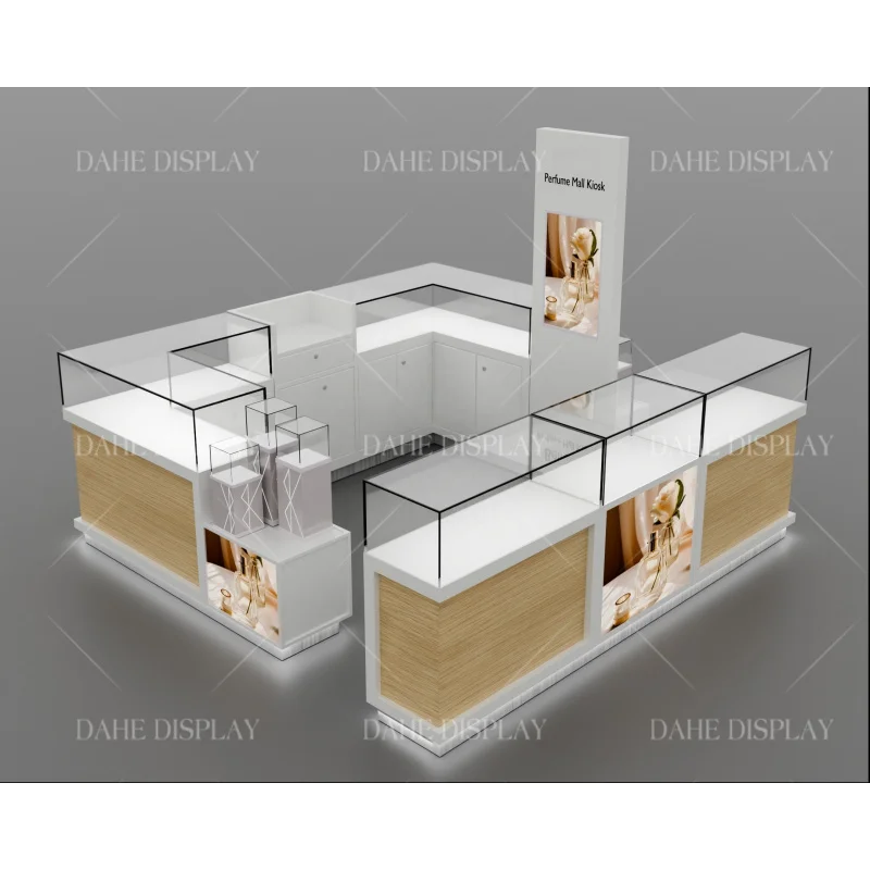 custom.Arabic Stainless Steel Perfume Display Cabinet Mall Kiosk Perfume Bottle with Box Fragrance Kiosk
