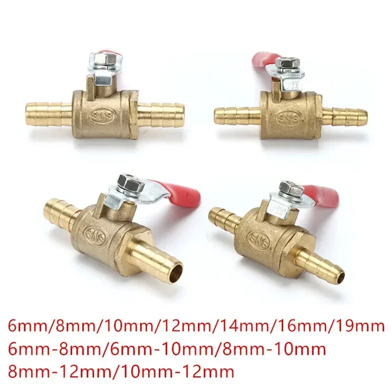 6mm-19mm Pneumatic Connector handle Hose Reducer Barb Inline Brass Water Oil Air Gas Fuel Line Shutoff Ball Valve Pipe Fittings