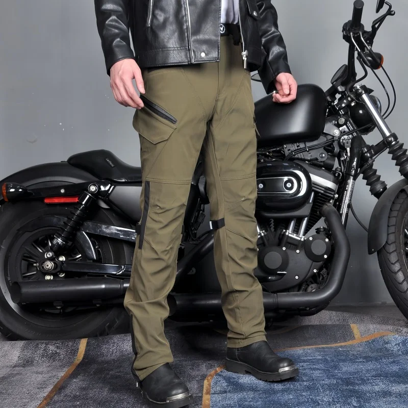 Vintage Windproof Motorcycle Riding Pants, Protective Motorbike Trousers with Matching Belt for Outdoor Travel & Daily Commute