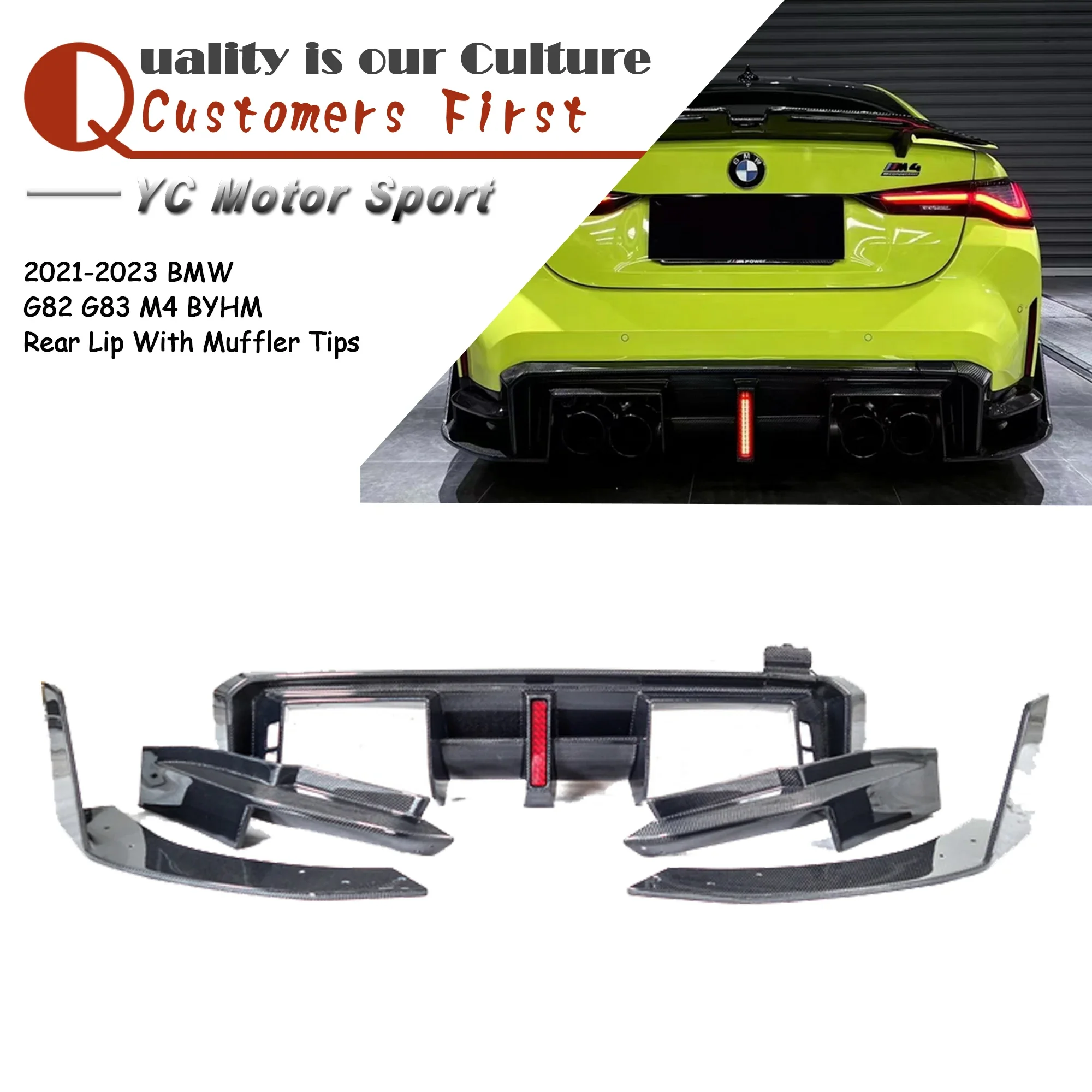 Autozubehör CF Carbonfaser BYHM Style Hecklippe & Auspuffblenden passend für 2021-2023 BMW G82 G83 M4 Heckdiffusor