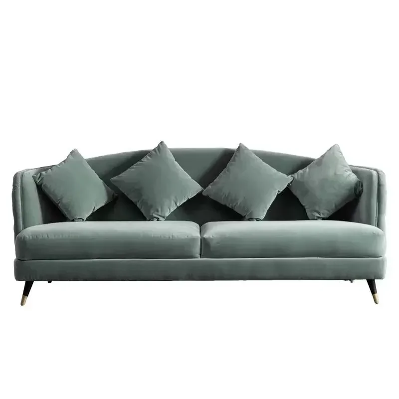 American living room pull button minimalist sofa light luxury velvet fabric solid wood straight row French sofa