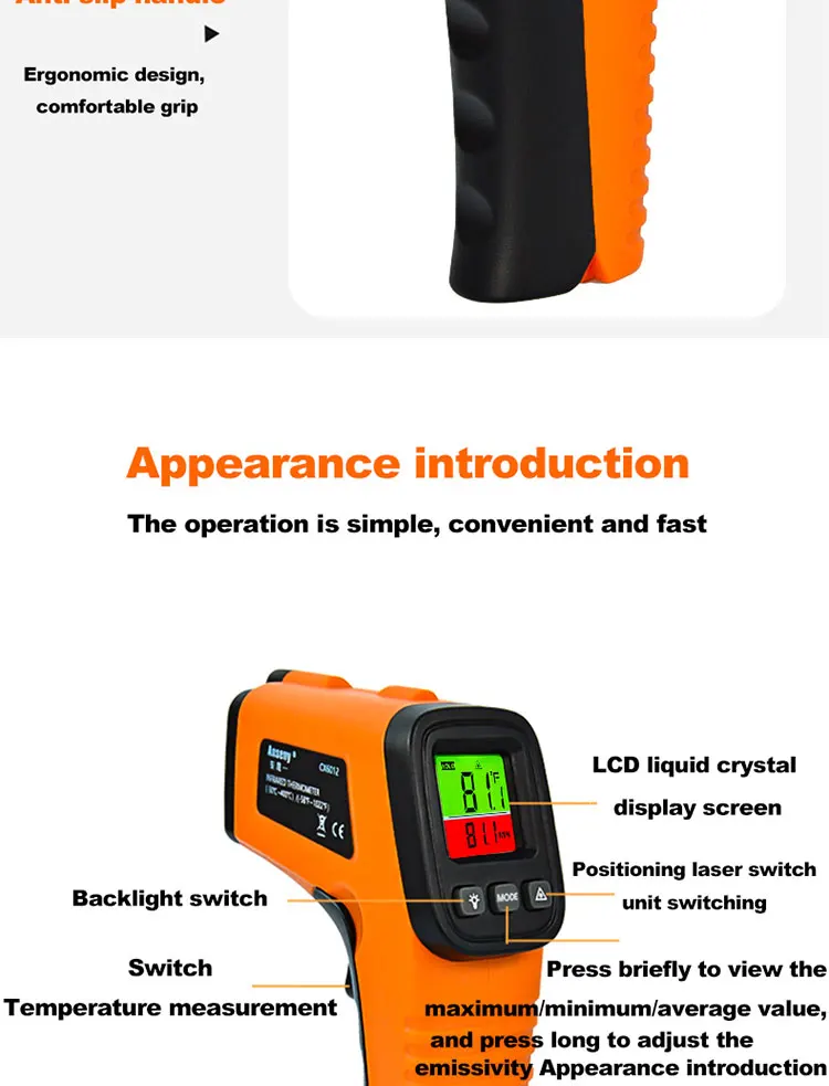 Intelligentes industrielles Infrarot-Thermometer -50~600 ℃ Temperaturpistole VA Reverse Color Screen Tester Meter Pyrometer Tools – Detail 15