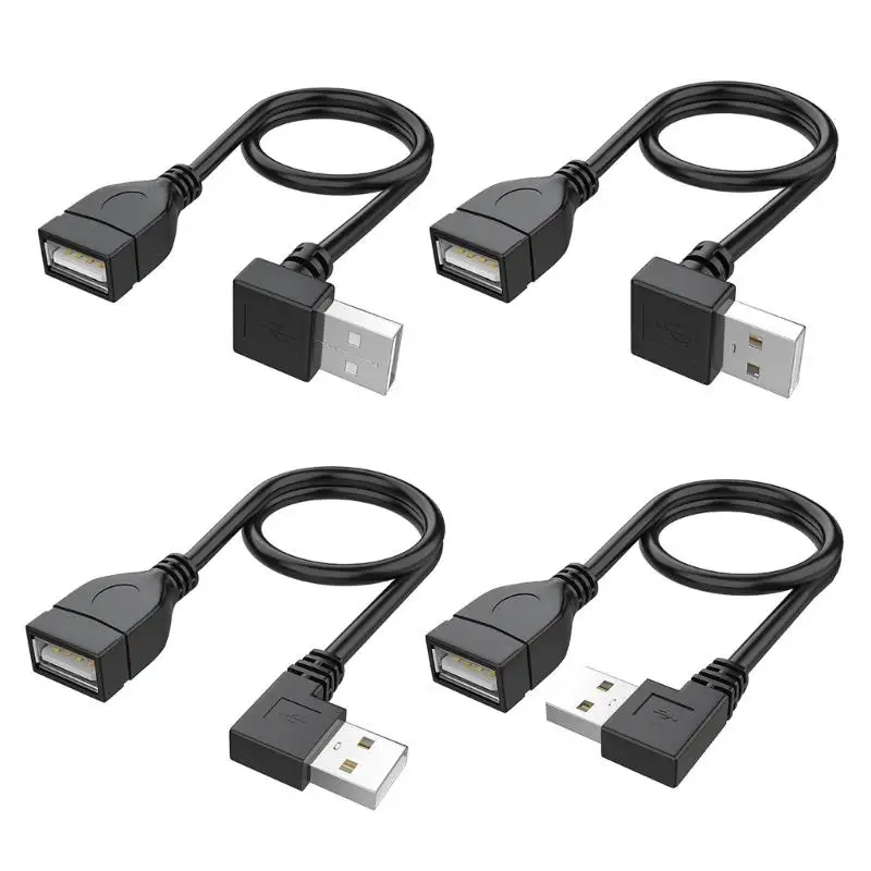 USB 2.0 Extension Cable 480Mbps 90 Degree Right/Left/Up/Down Angles Charging Cable Space Saving Black Dropship