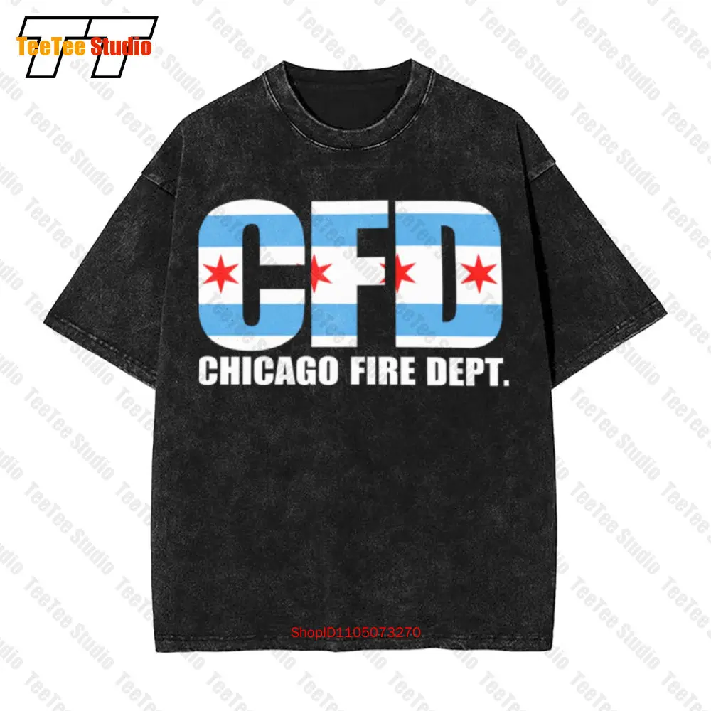 Departamento de Bomberos de Chicago W Bandera de Chicago Camiseta vintage de gran tamaño A57K