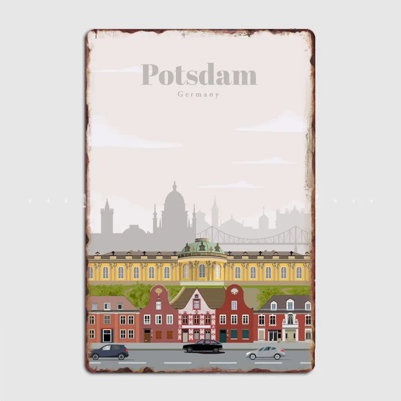 Travel to Potsdam Cityscape Vintage Scenery Poster Metal Sign Mural Plates Club Tin Home Decor Room Decoration Wall Decor