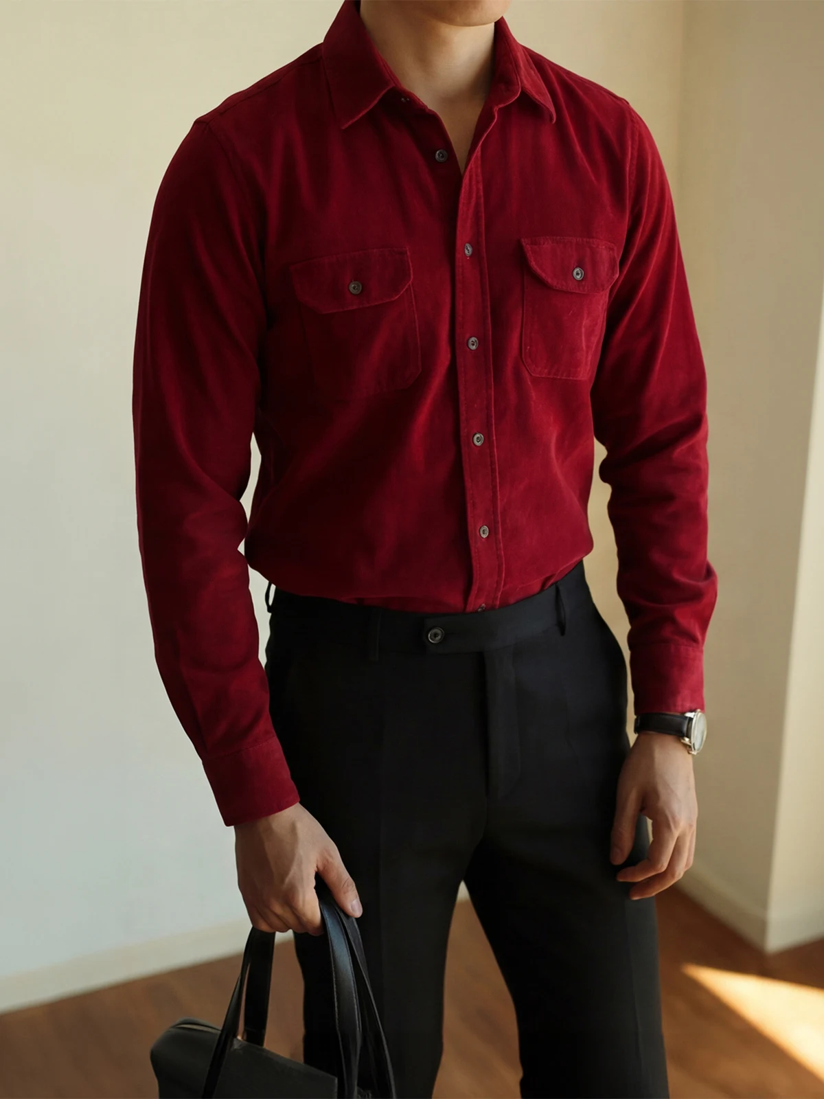 

Red Velvet Long Sleeve Shirt Men's Wedding Celebration Clothing New Year Year Customizable Shirt Casual Loose Fit