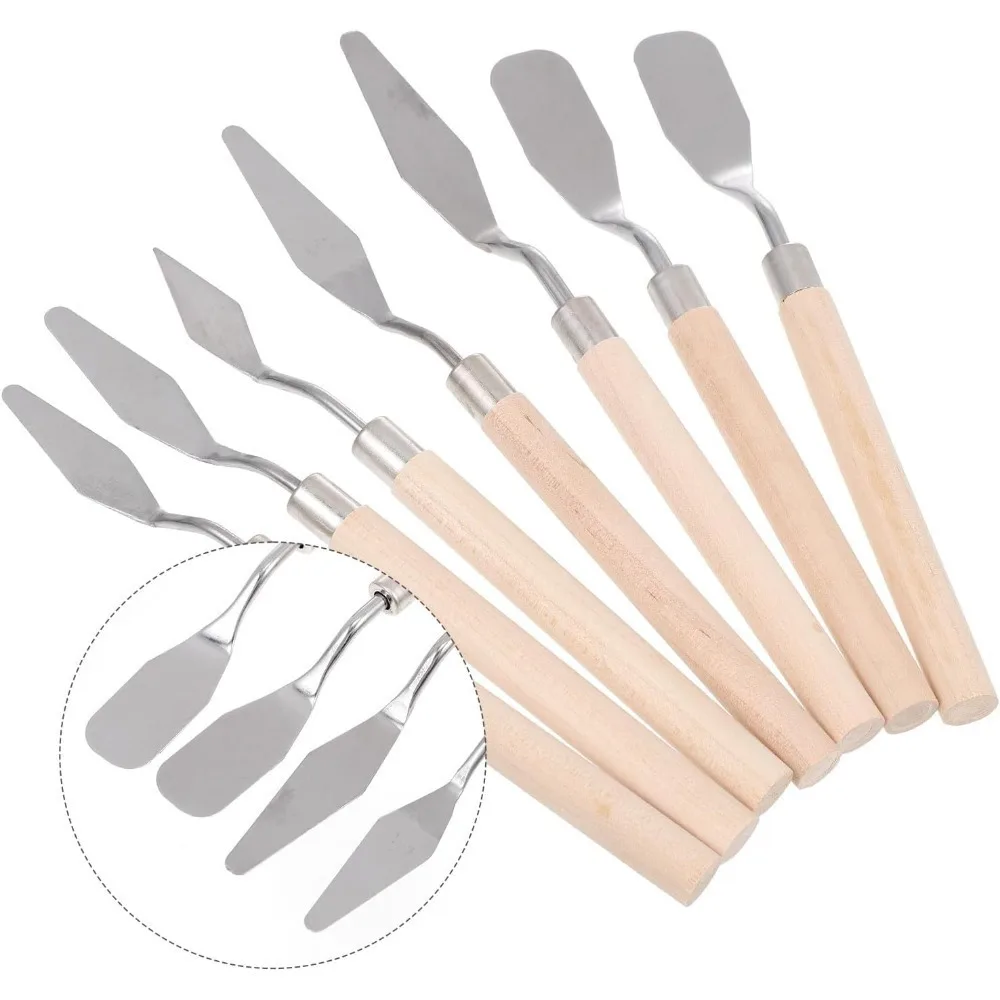 7Pc Cake Palette Knife Art Small Clay Tools Baking Mini Oil Spatula for Decoration DIY/Decoration Design Plastic Wooden Handle