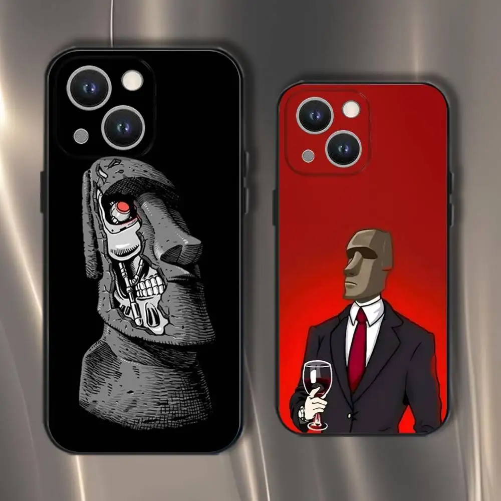 

Funny Moai Phone Case For iPhone 16,15,14,13,12,11,Pro,XS,Max,XR,Plus,E,SE4,Mini Black Soft Cover