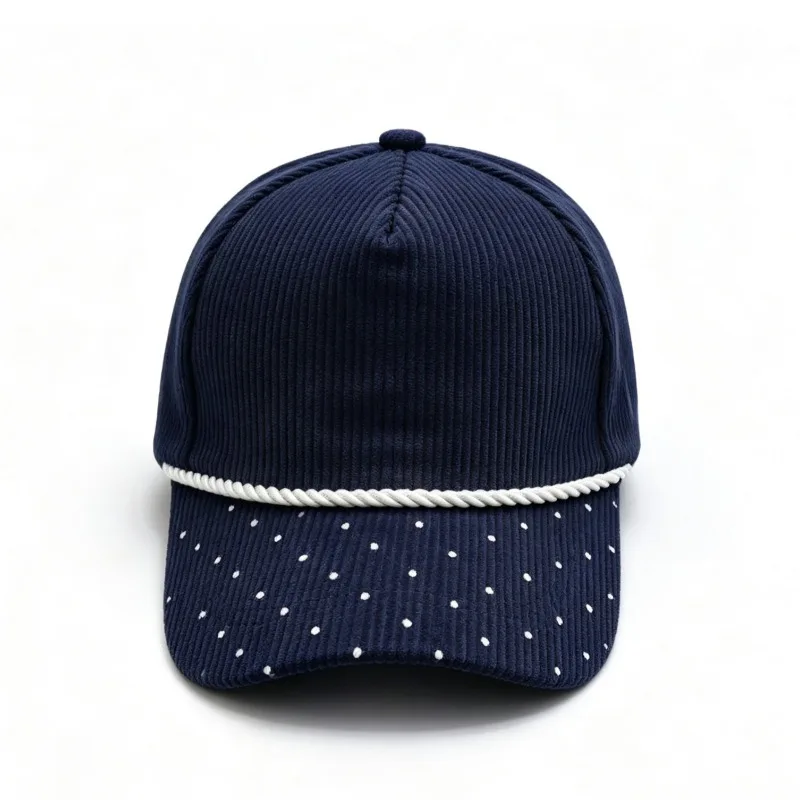 Customized Printed Embroidered Logo New Corduroy Baseball Cap Autumn and Winter Polka Dot Splicing Rope Decoration Driver Hat