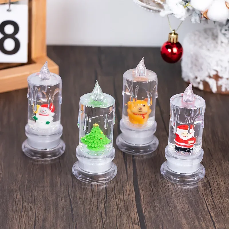 

Christmas Transparent Tears Simulation LED Electronic Candle Santa Claus Snowman Snowflake Night Light Candles Home Decoration