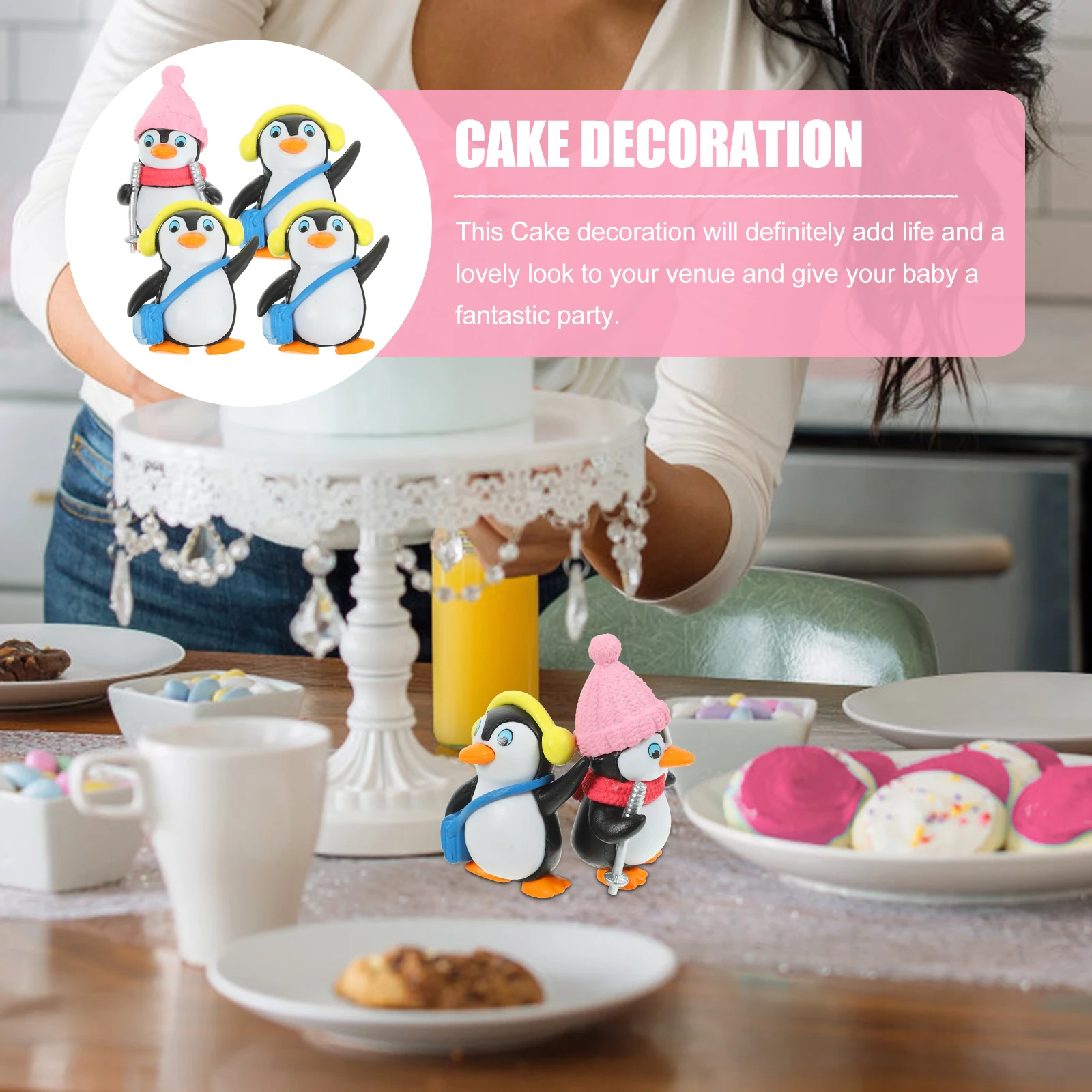 

4 Pcs Penguin Decoration Penguins Cute Figures Decorations Cake Vinyl Birthday