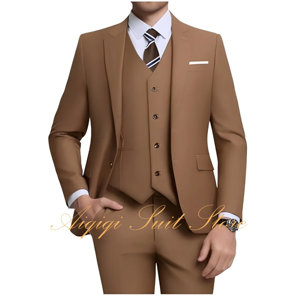 

Men's 3 Piece Slim Fit Suit Set Two Button Blazer Solid Jacket Vest Pants Wedding Business Men Suits