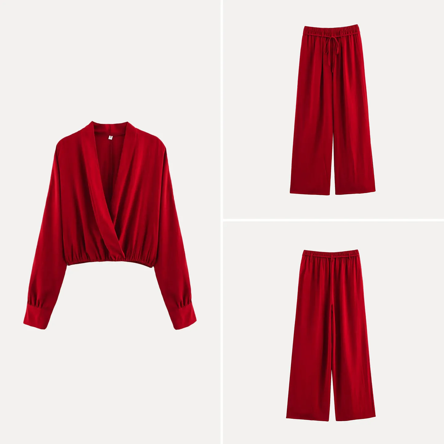 

Fashionable Simple Waist-Cinching Shirt Top And Wide Leg Pants Casual Set Women's Summer Clothing ZADATA Brand Long Sleeve