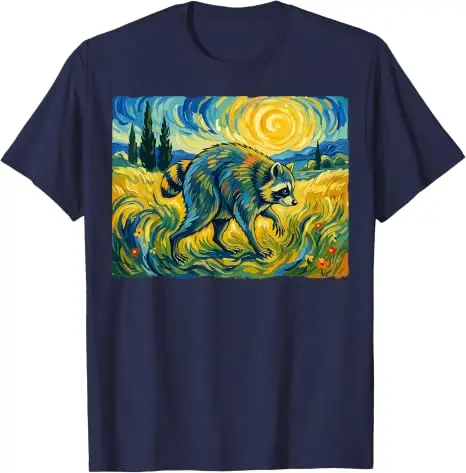 Van Gogh Jimothy Raccoon Animal Graphic Artwork T-Shirt Y2k Art Graphic Apparel Einzigartiges Neuheitsgeschenk Baumwolle Streetwear Kleidung – Detail 15
