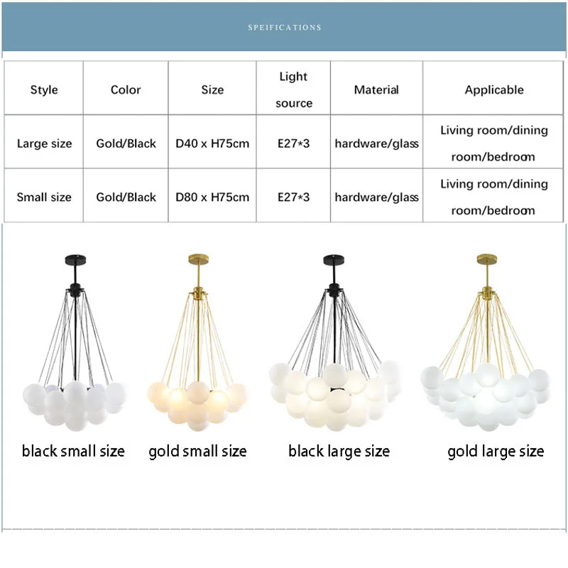 Nordic Led Glass Chandelier Lighting 19/37 Balls Black Gold Chandeliers Glass LED Pendant Lamp for Dining Room Living Decoration