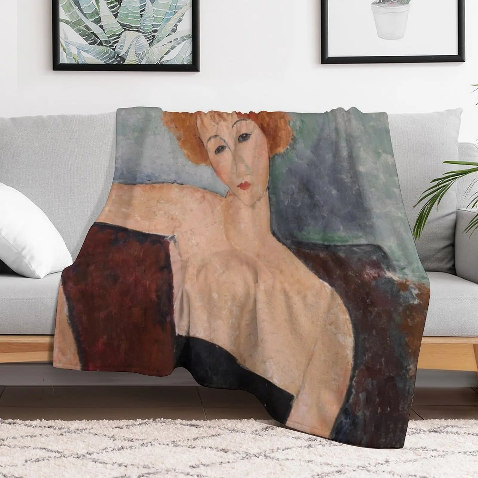 Amedeo Modigliani. Redheaded Girl in Evening Dress, 1918. Throw Blanket Softest Summer Luxury Brand Picnic Blankets