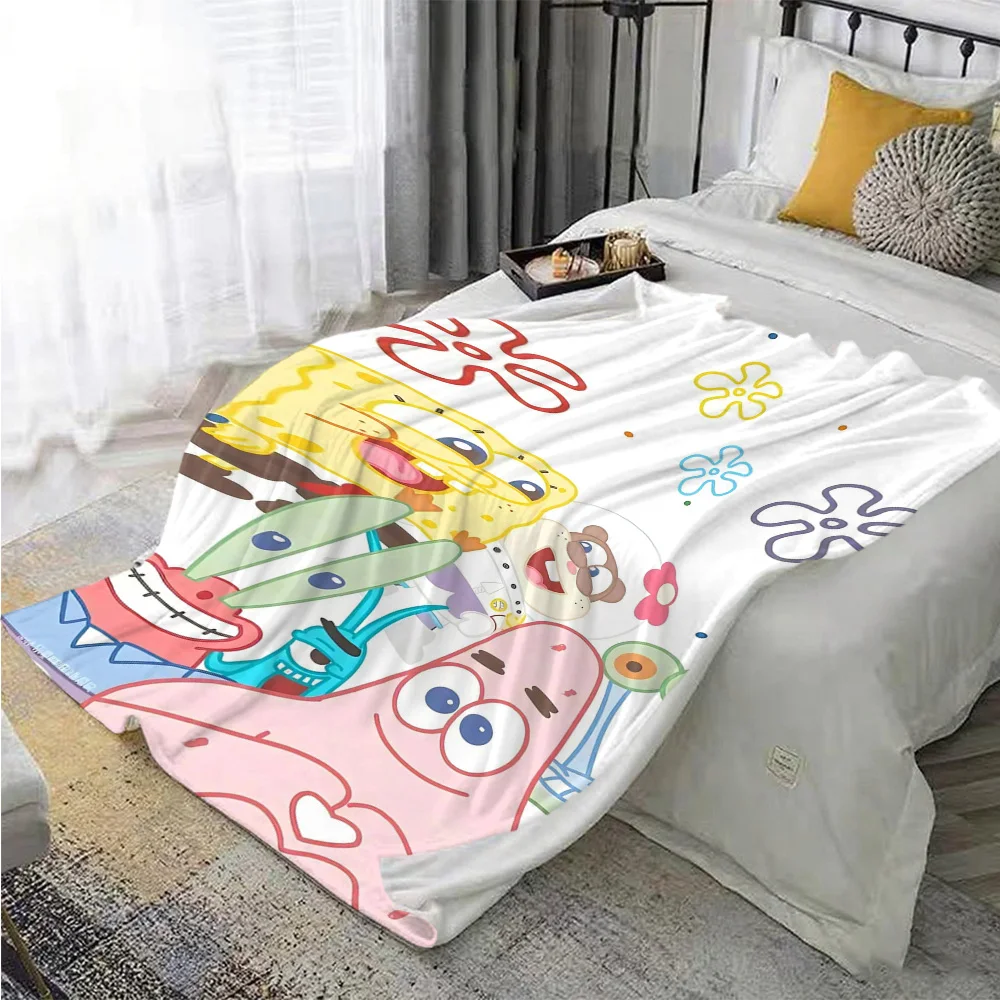 Kawaii S-سبونجبوب أريكة بطانية المفارش والمفروشات بطانيات سرير مزدوجة لفصل الشتاء التخييم الصيف المعزي عيد الميلاد أنيمي #1