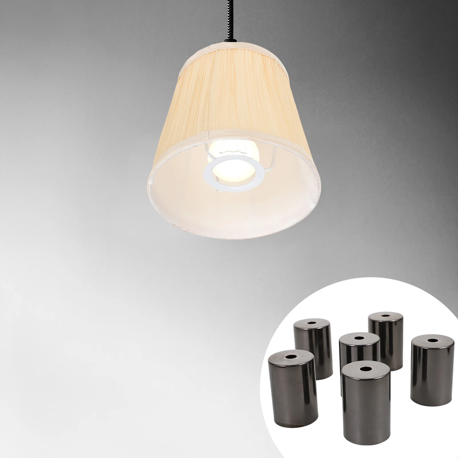 

6Pcs Lamp Finial Parts Metal Cylinder Design for E27 Table Lamp Pendant Floor Light Fixture Decorative Shade Holder Secure