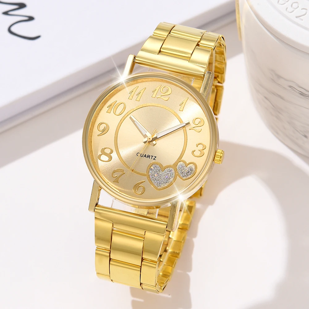 6PCS Set Luxury Watch Women Ring Necklace Earrings Rhinestone Fashion Wristwatch Female Casual Ladies Watches Bracelet Set Clock