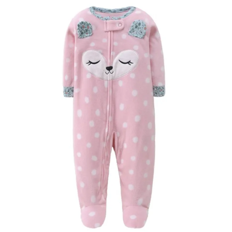 Footed Warm Baby Rompers 2024 Fall Winter Cute Animal Micro Polar Fleece Babe Pajamas Infant Sleepwear 0/3-18M