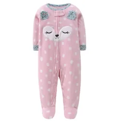 Footed Warm Baby Rompers 2024 Fall Winter Cute Animal Micro Polar Fleece Babe Pajamas Infant Sleepwear 0/3-18M