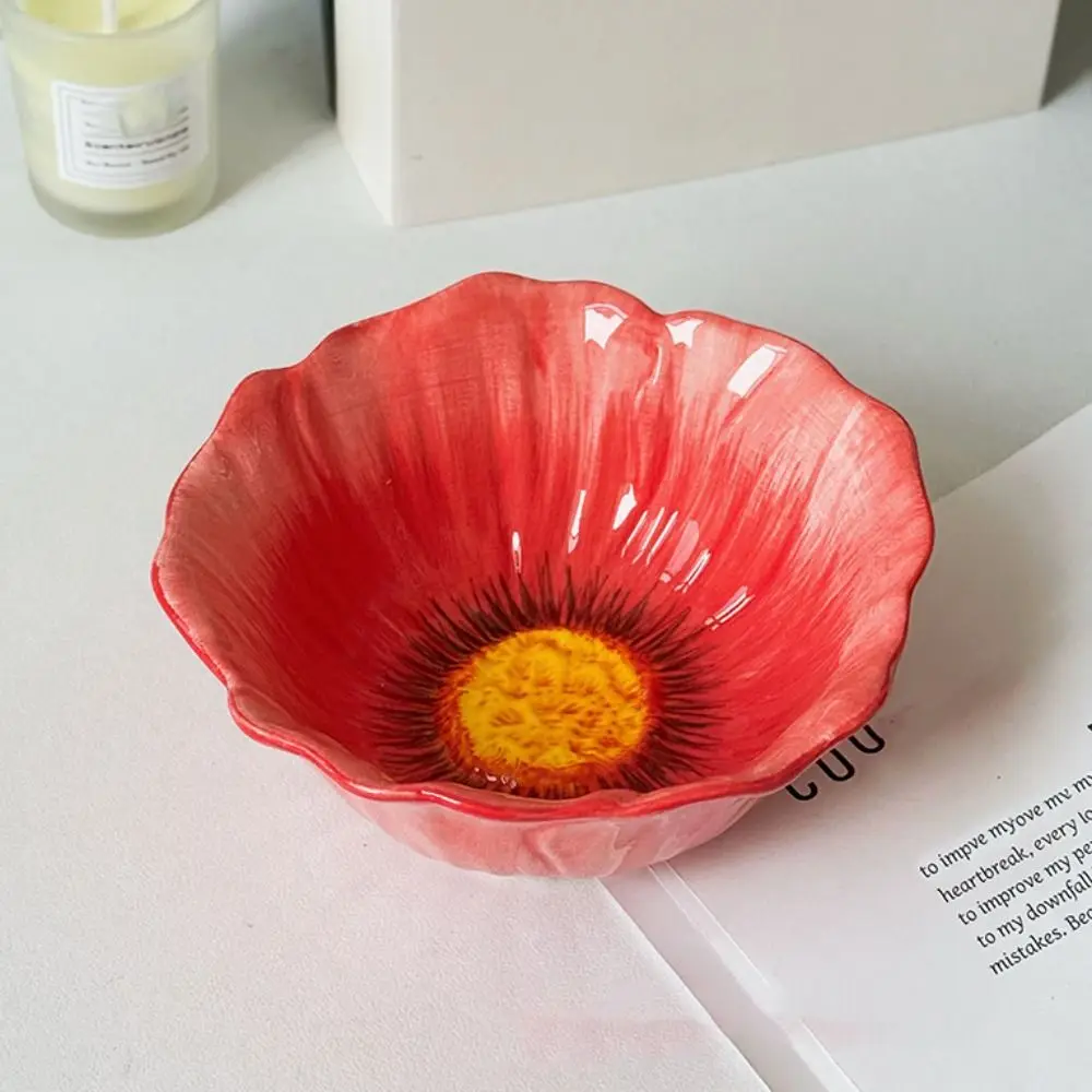 

Pastry Dish American Style Ceramic Flower Plate Household Light Luxury Soup Bowls Modern Fruit Snack Bowls Kitchen