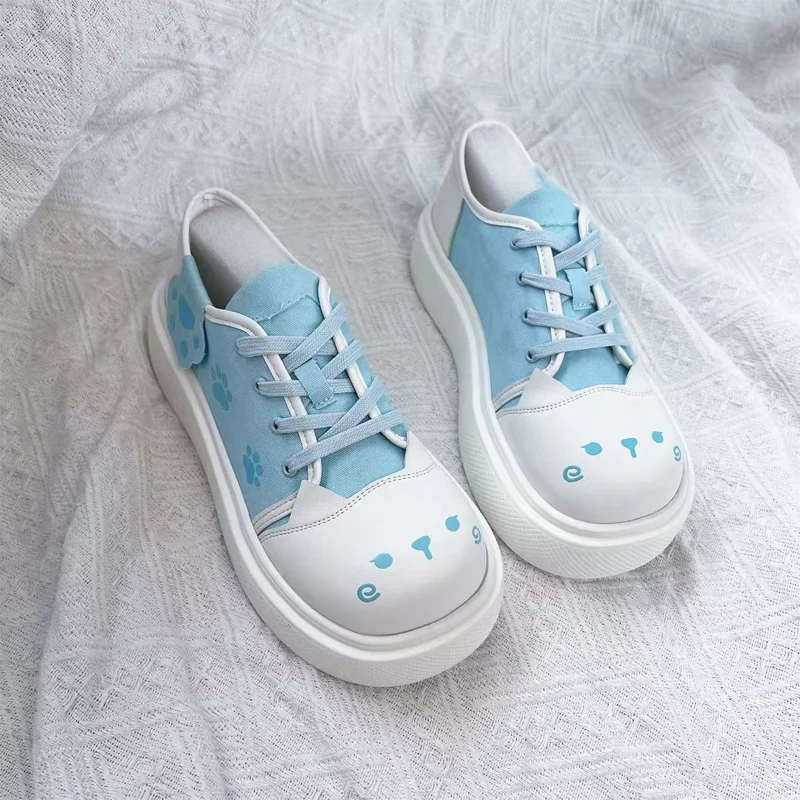 مواء مواء بصمة جيب القط لوليتا الأصلي فاسق الحلو حذاء قماش أحذية سميكة سوليد الحلو فتاة طالب حذا فردي للسيدات #1