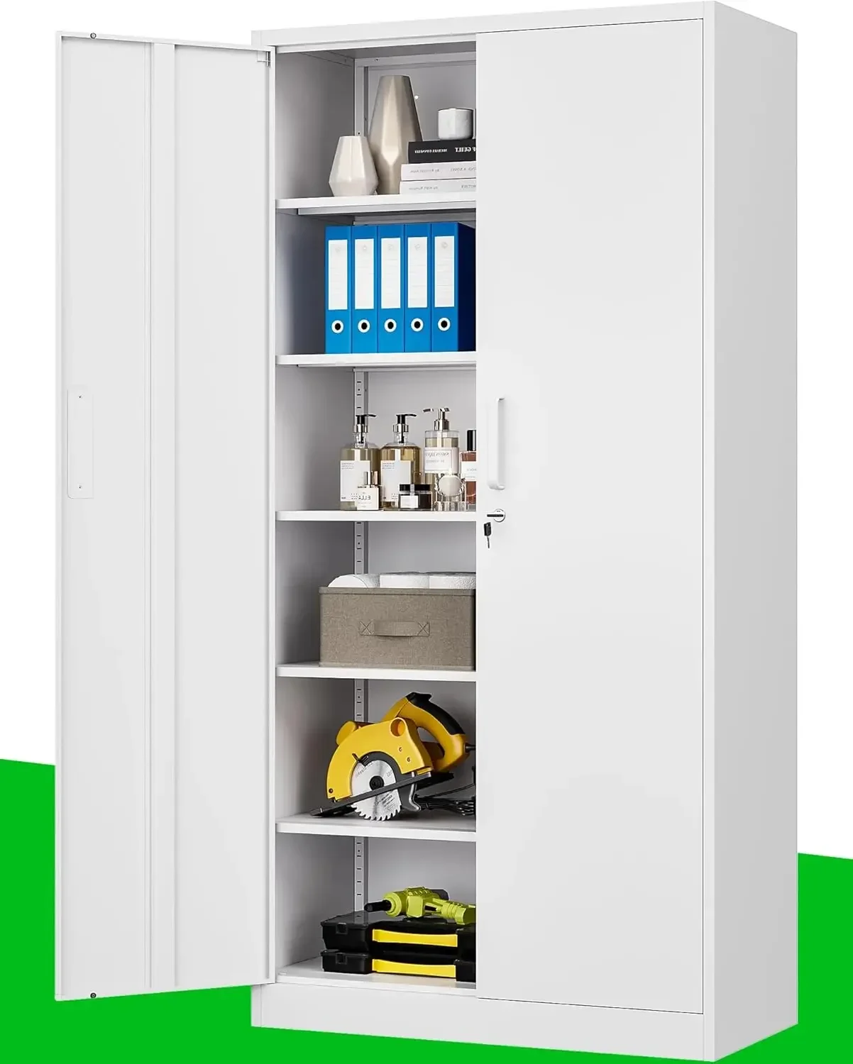 Metal Garage Storage Cabinet, 71-inch Tool Storage Cabinet with Adjustable Shelves & Locking Doors for Garage,Office,Home,School