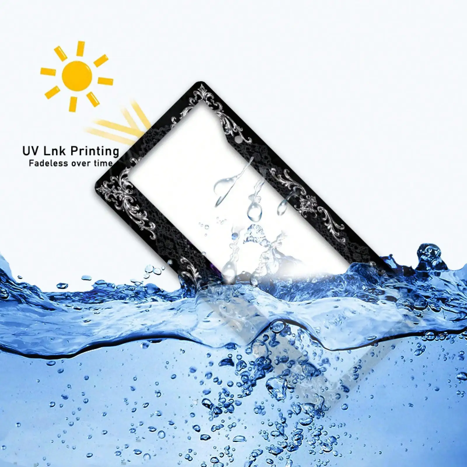 Vintage Luxurious Silver Metal License Plate Frame, 1-Piece Set, Engraved With Black Lace And Dreamy Scenes, Suitable For Most International Car Models In North America, Includes Mounting Screws, Stylish, Beautiful, And Corrosion-Resistant