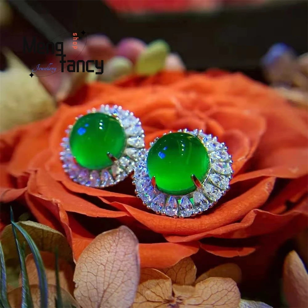 

Silver Inlaid Natural Chalcedony Stud Earrings Green Chalcedony Stud Earrings, Elegant Women's Accessory Fashion Jewelry Elegant
