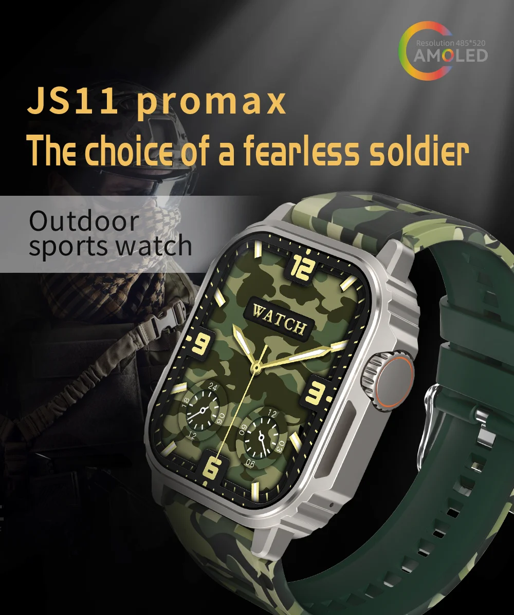 JS11 PRO MAX ساعة ذكية للرجال 485*520 BT ساعة الاتصال البوصلة NFC Sprots في الهواء الطلق Smartwatch IP68 ساعات المعصم مع 96 وسائط رياضية