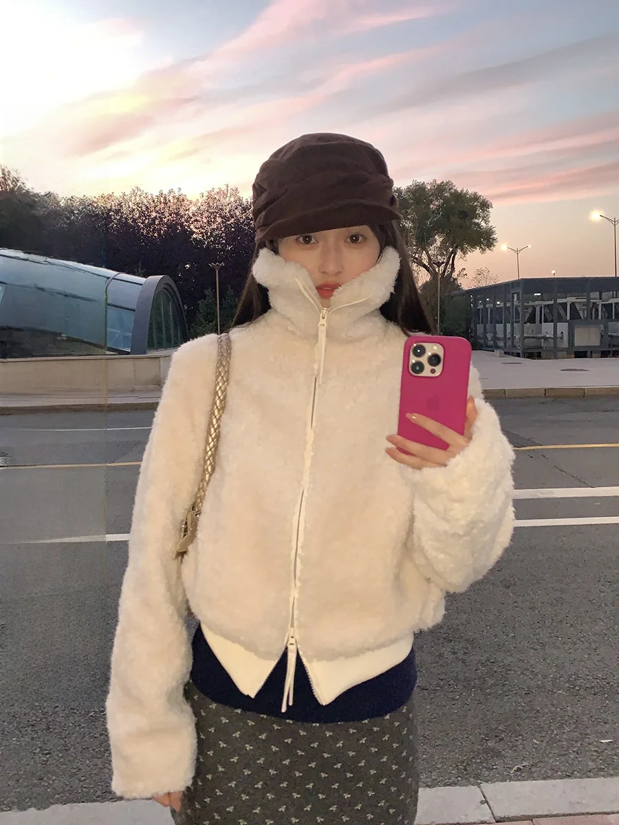 

Куртка Sinbounboun из овечьей шерсти, стеганая, ветрозащитная, женская, повседневная, приталенная, с длинными рукавами, на молнии, однотонная