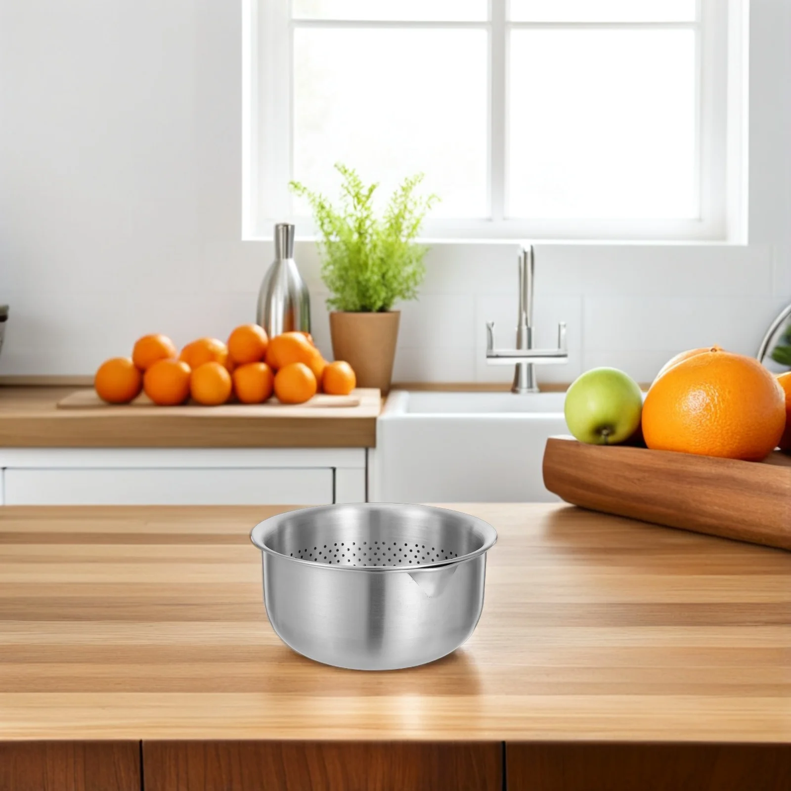 

1Set Stainless Steel Rice Washing Basket Colander Strainer Large Capacity Kitchen Food Strainer Bowl for Fruit Vegetable