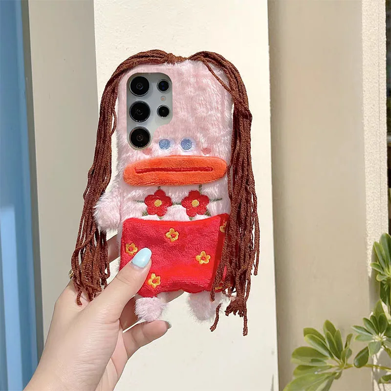 

3D милый забавный женский пушистый меховой чехол с красным цветком для Samsung S24 S25 A06 A16 A26 A36 A56 A05 A15 A25 A35 A55 силиконовый чехол