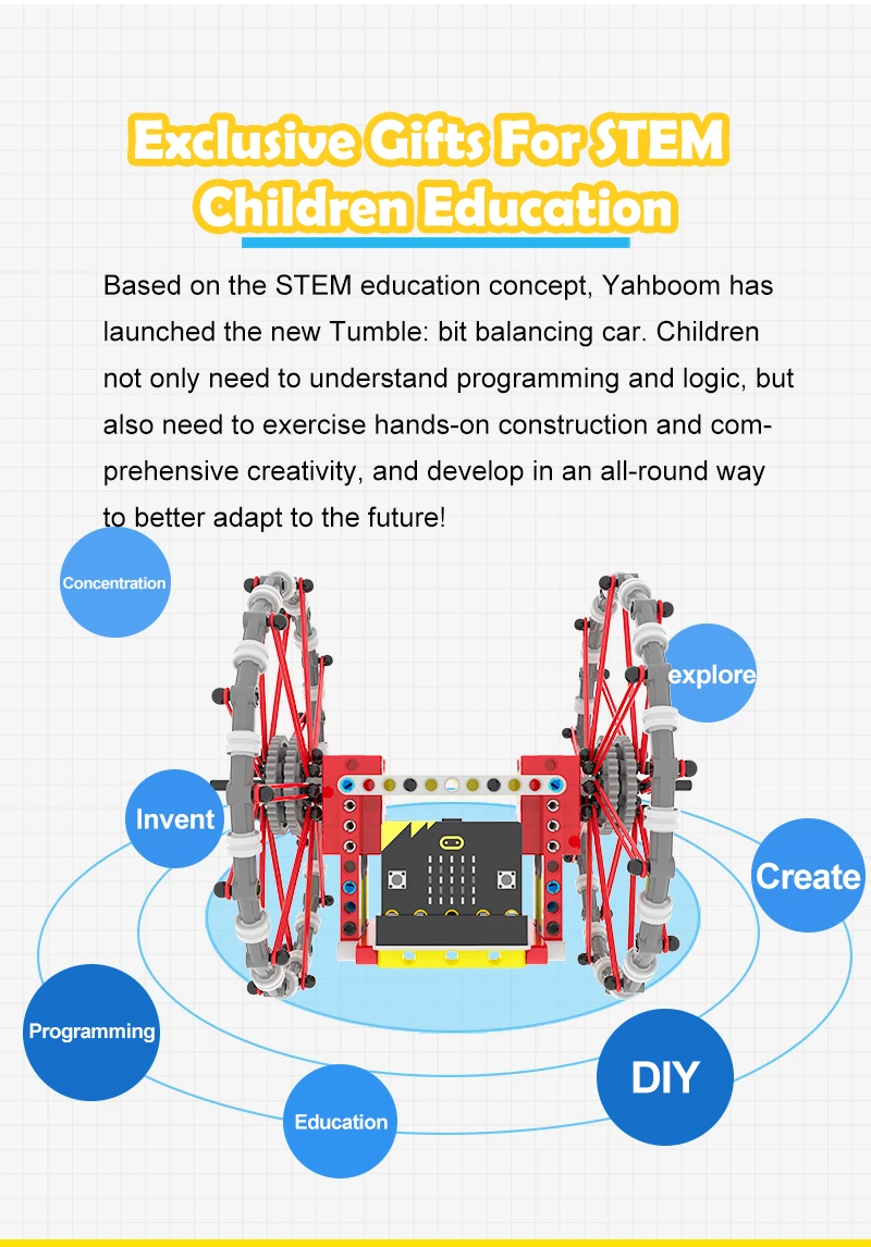 Yahboom Tumble:bit Uses MakeCode Graphical Python programming Supports Dual-system Gyroscope Calibration Equipped with Super:bit