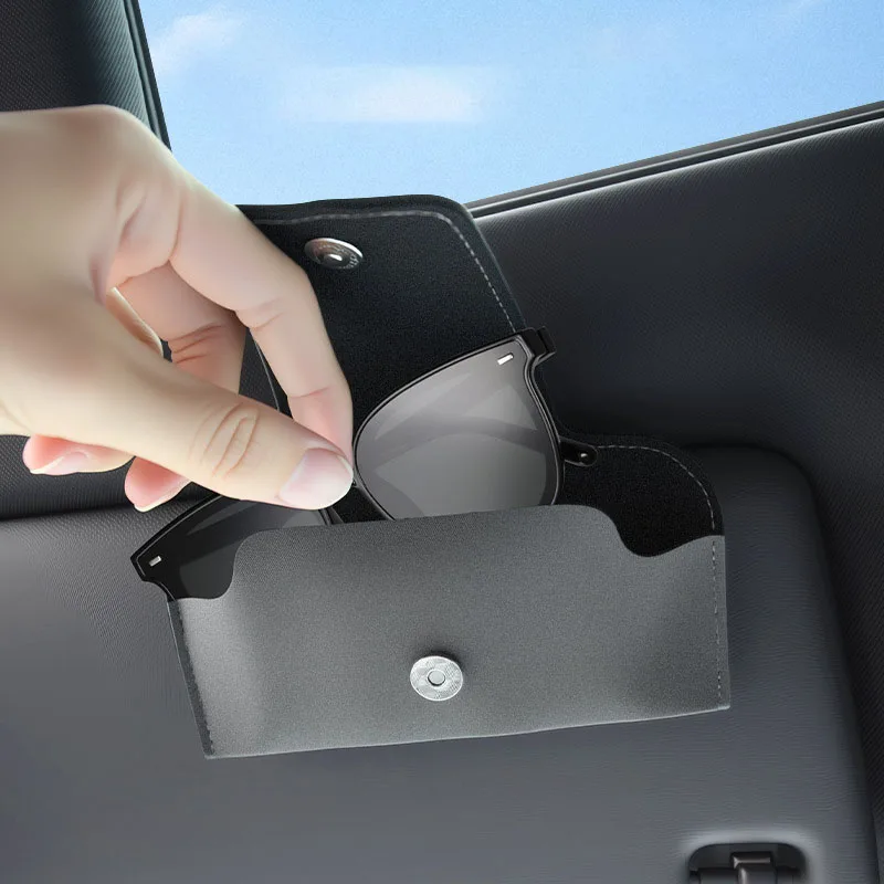 Car Sun Visor Plate Glasses Case Auto Sunshade Clamp Sunglasses Organizer Holder Suede Artificia Leather Car Glasses Storage Bag image 3