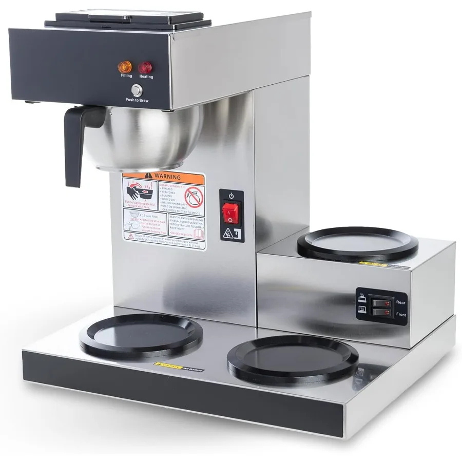 Commercial Coffee Maker 12 Cup, Pour Over Drip Coffee Maker Brewer with 3 Lower Warmers, Stainless Steel Cafetera