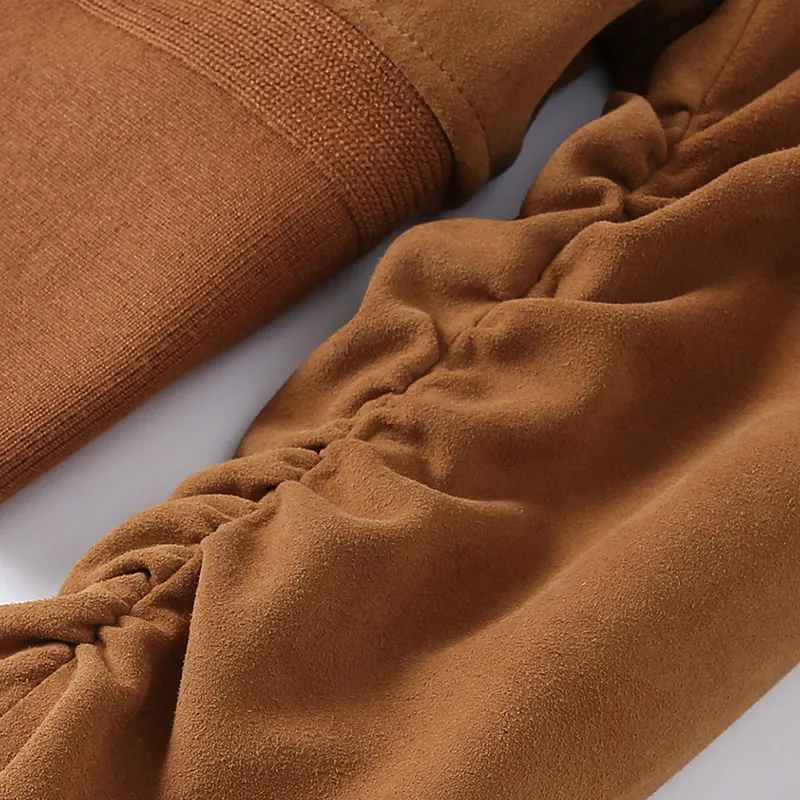 Casual Genuine Leather Jacket Suede Bomber Coat Vintage Brown Suede Jacket for Women Leather Female Coat Streetwear