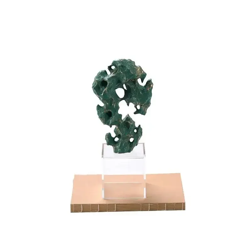 Resin Handicrafts Green Taihu Stone Ornament Hollowed-out Coral Sculpture Decorative Figurines Room Decoration Accessories