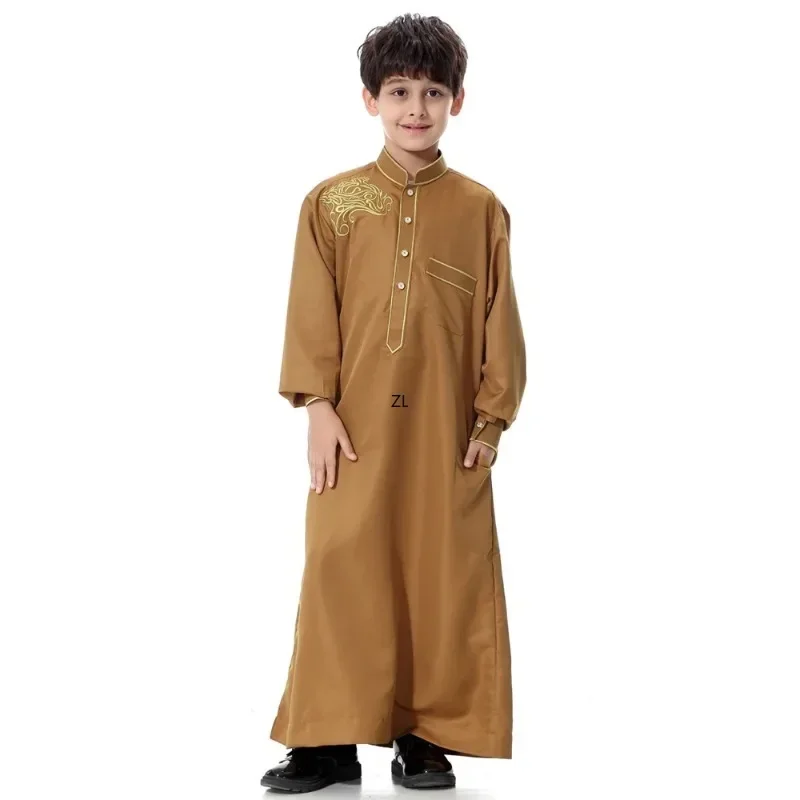 

Boy Arabic Robe Kids Long Sleeve Jubba Thobe Emboridery Dubai Saudi Muslim Eid Islamic Ramadan Clothing