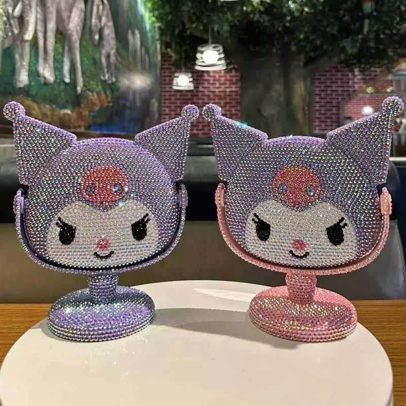 Sanrio Hello Kitty Creative Gift Cat Sticker Diamond Mirror Desktop Mirror Kt Makeup Mirror Pink Diy Diamond Embedding Gift Toys