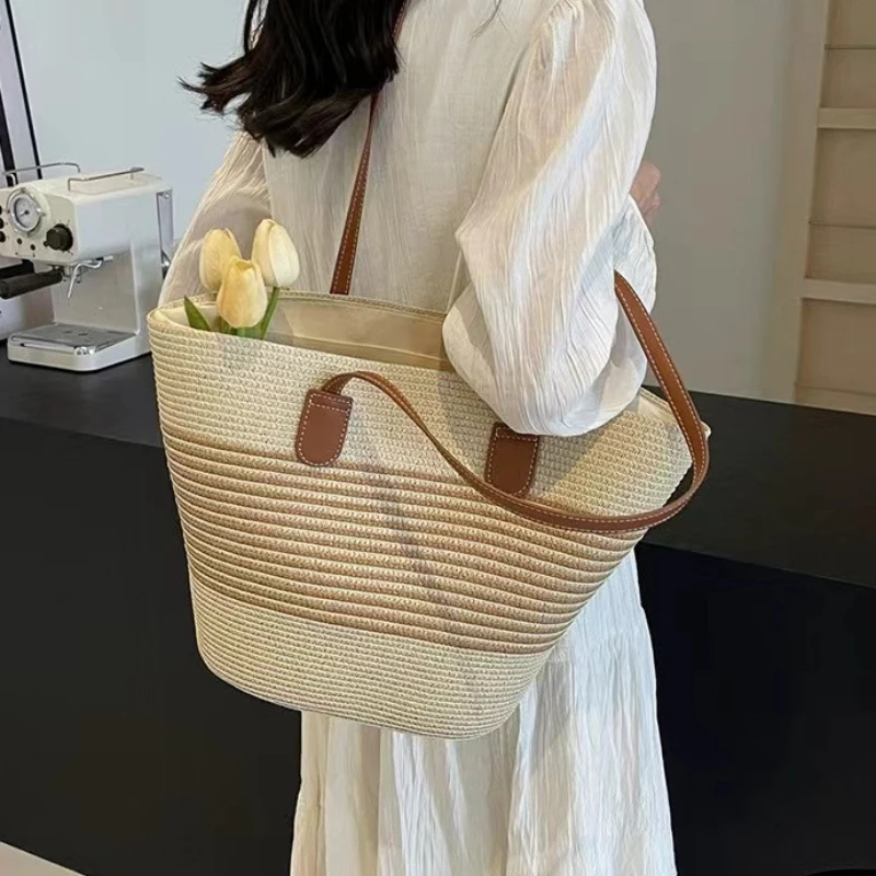 Forest Style Straw Woven Bag, Ins Luxury Fashion Tote Bag, Commute Casual Beach Shoulder Bag