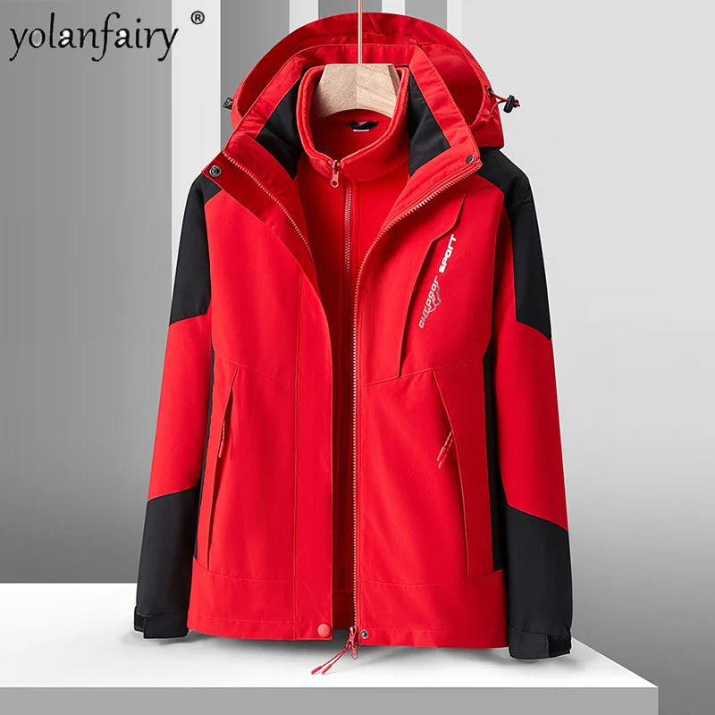 

Spring New Outdoor Sports Jackets for Men Clothing Men's Warm Windproof Jacket Women's Thermal Breathable Hood Waterproof Set F