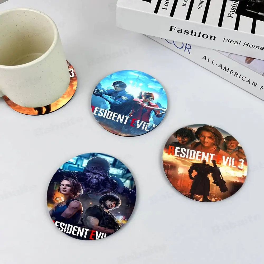 

G-Game R-Resident E-Evil 4 Natural Wood Coaster Creative Cartoon Absorbent Cushion Coffee Mug Bowl Cushion Insulation Cushion