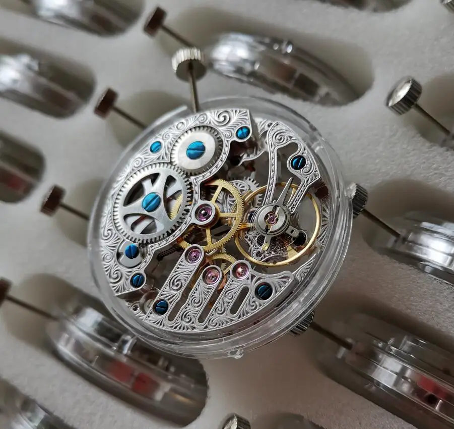 Watch movement Manual mechanical movement Tianjin China Seagull ST3600SK movement Silver hollowed-out movement blue screws