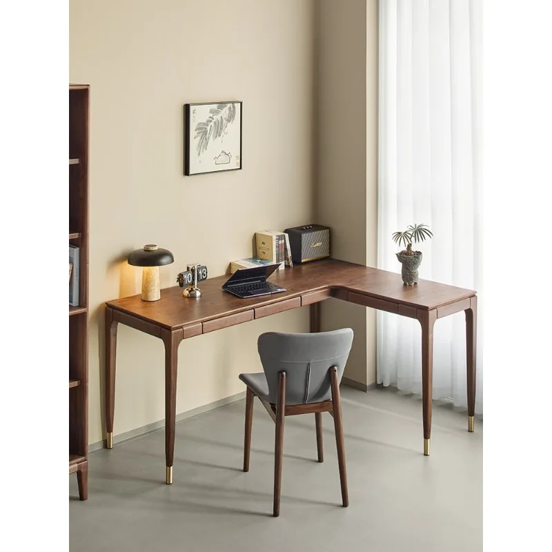 North American black walnut corner desk Nordic L-shaped long cherry wood solid wood computer desk